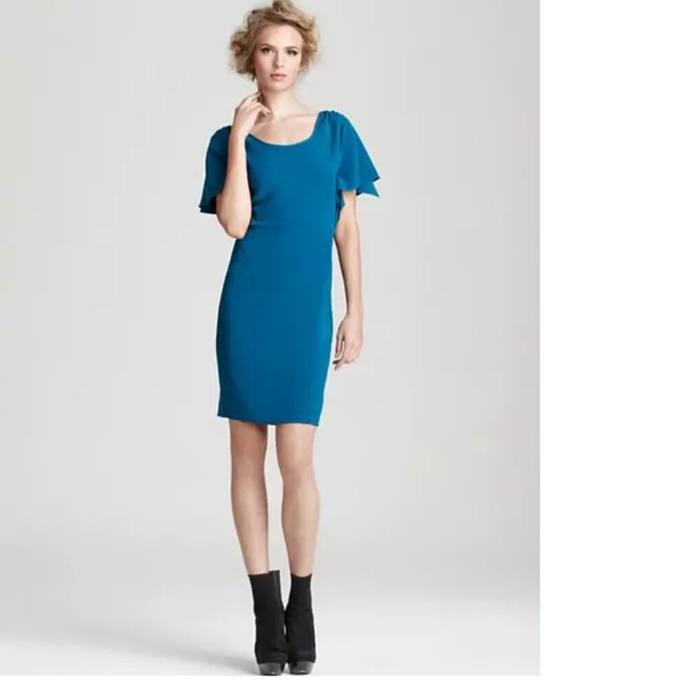 Rachel Zoe Teal Flutter Sleeve Madeline Godet Dress - Size 0 - Teal/Green